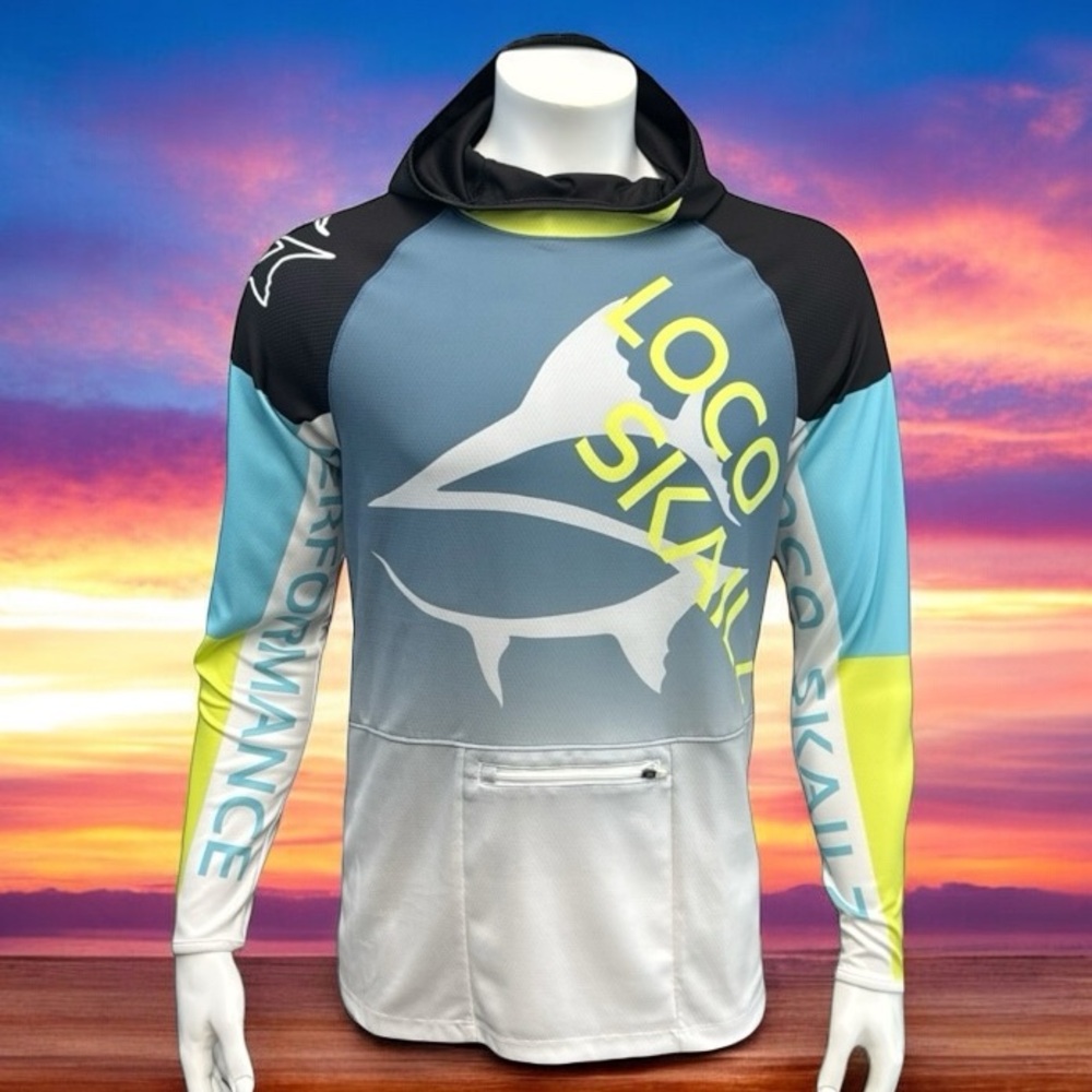 Loco Skailz Performance Fishing Boating Surfing Long Sleeve Hoodie Shirt Size SM